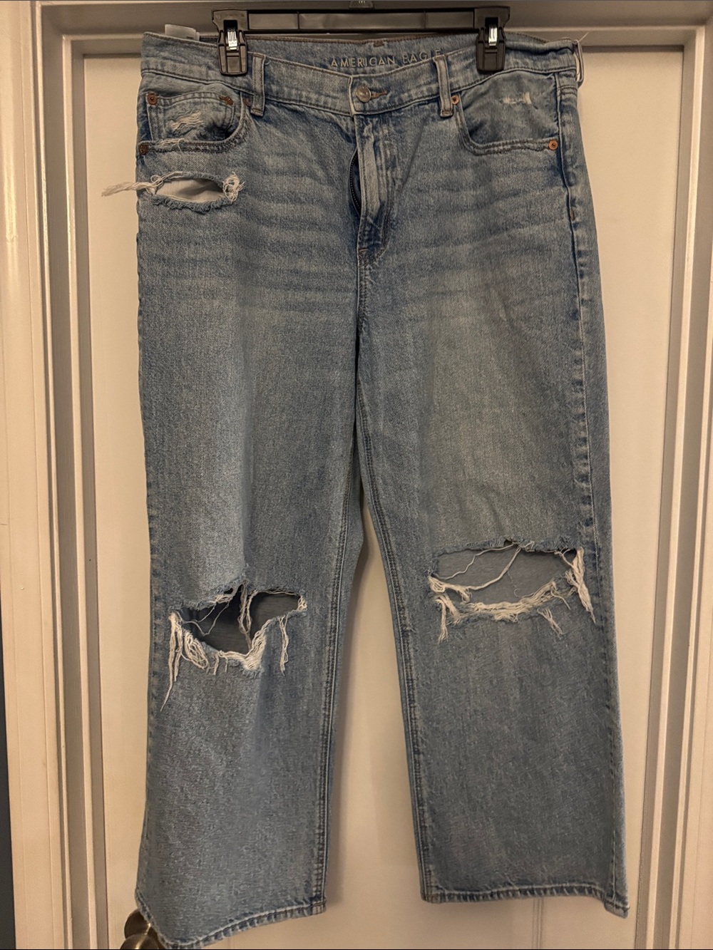 American Eagle Outfitters Light Wash Ripped Wide Leg Jeans